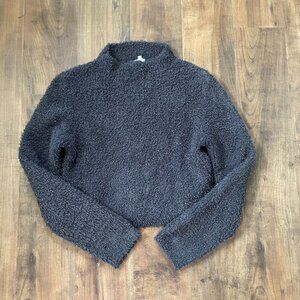 Aerie Gray Fuzzy Mock Neck Sweater Women’s Large Cozy Soft Pullover Long Sleeve